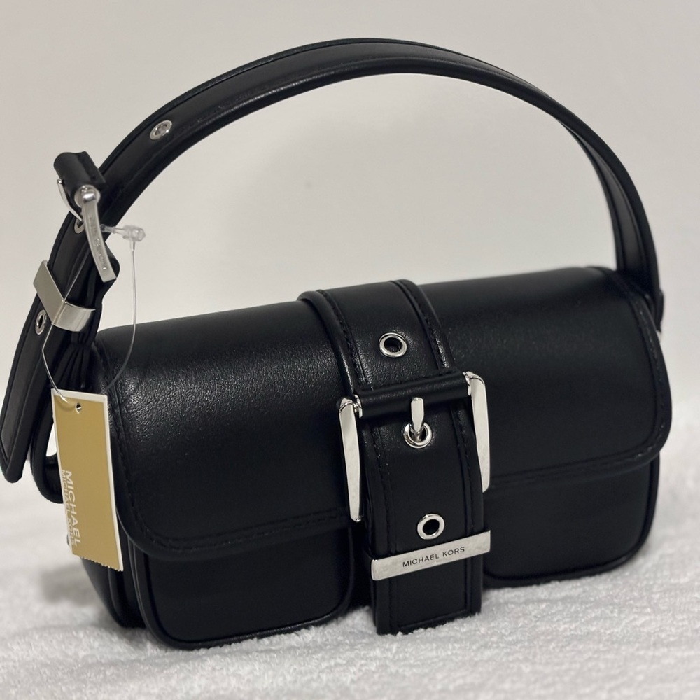 Michael Kors Black Shoulder Bag with Silver Accents
